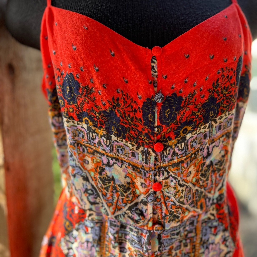 Free People Intimately Orange Multi-Color Artsy Spaghetti Strap Maxi Dress NWT - Picture 6 of 11